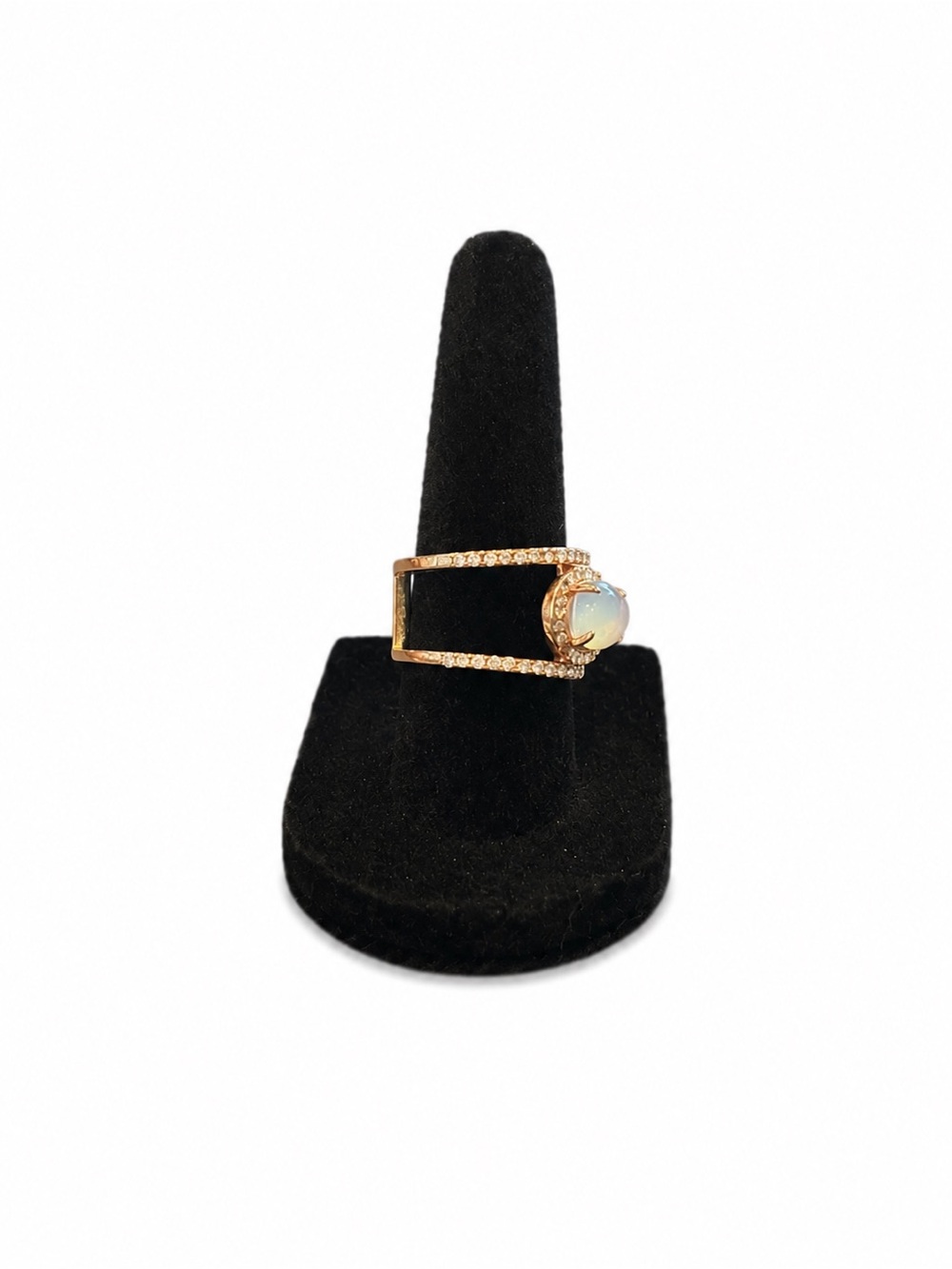 Opal Iridescent Gold Double Band Crystal Oval Gemstone Size 7 Women’s Ring - Picture 3 of 4